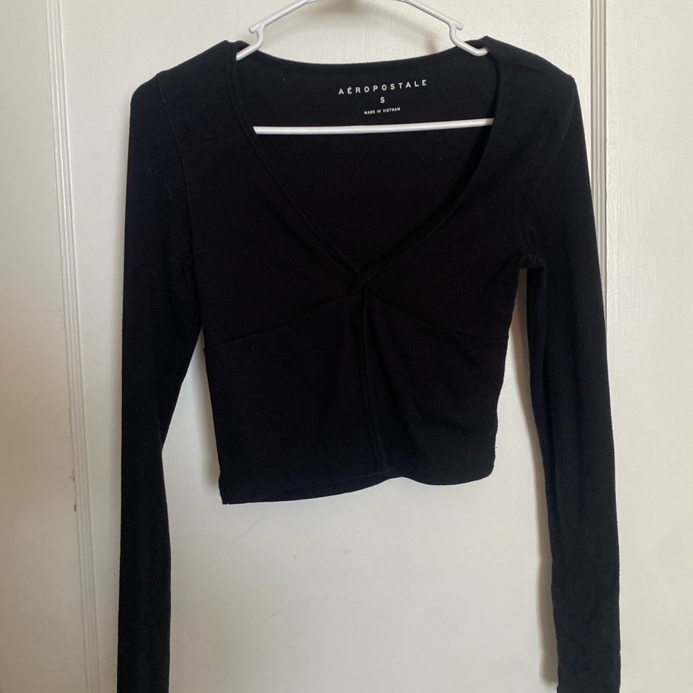 Hollister long sleeve study front flyaway tee, black, size small